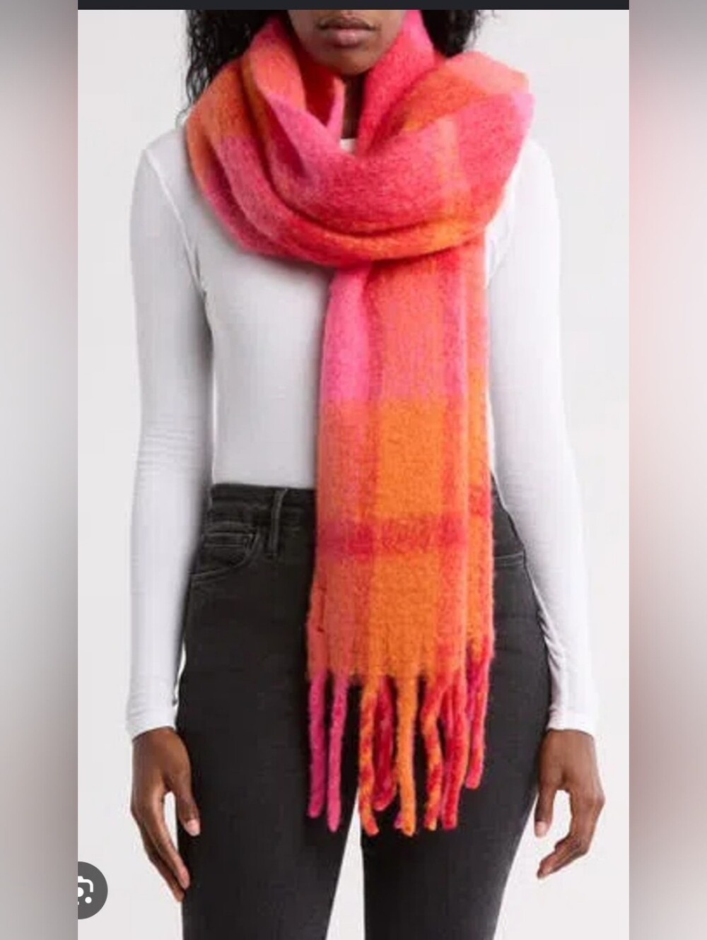 Steve Madden color burst plaid lofty scarf in pink and orange
